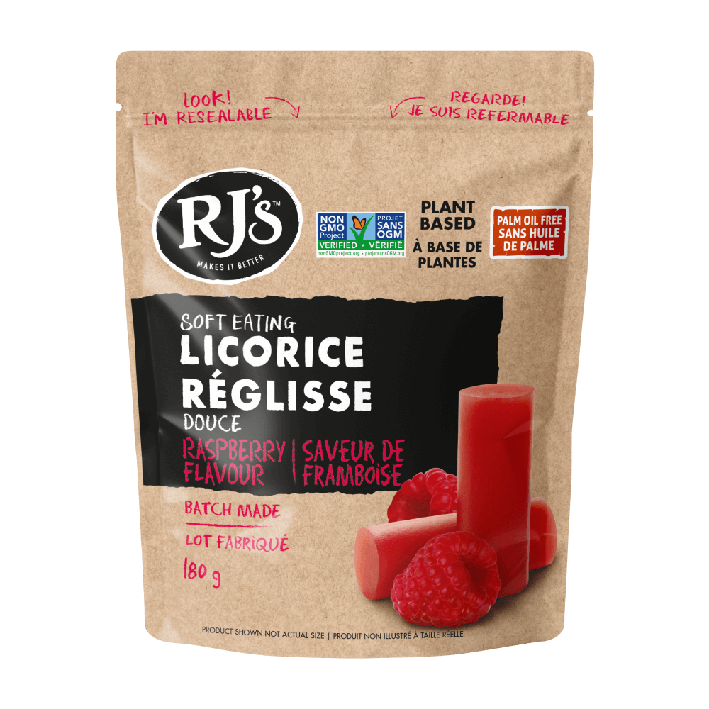 RJ's Soft Australian Licorice, Natural Raspberry Flavor Resealable Bag 7 05 Ounce 8 Pack Non Gmo No Palm Oil Plant Based Soft Chewy Licorice Candy Batch Made In Australia