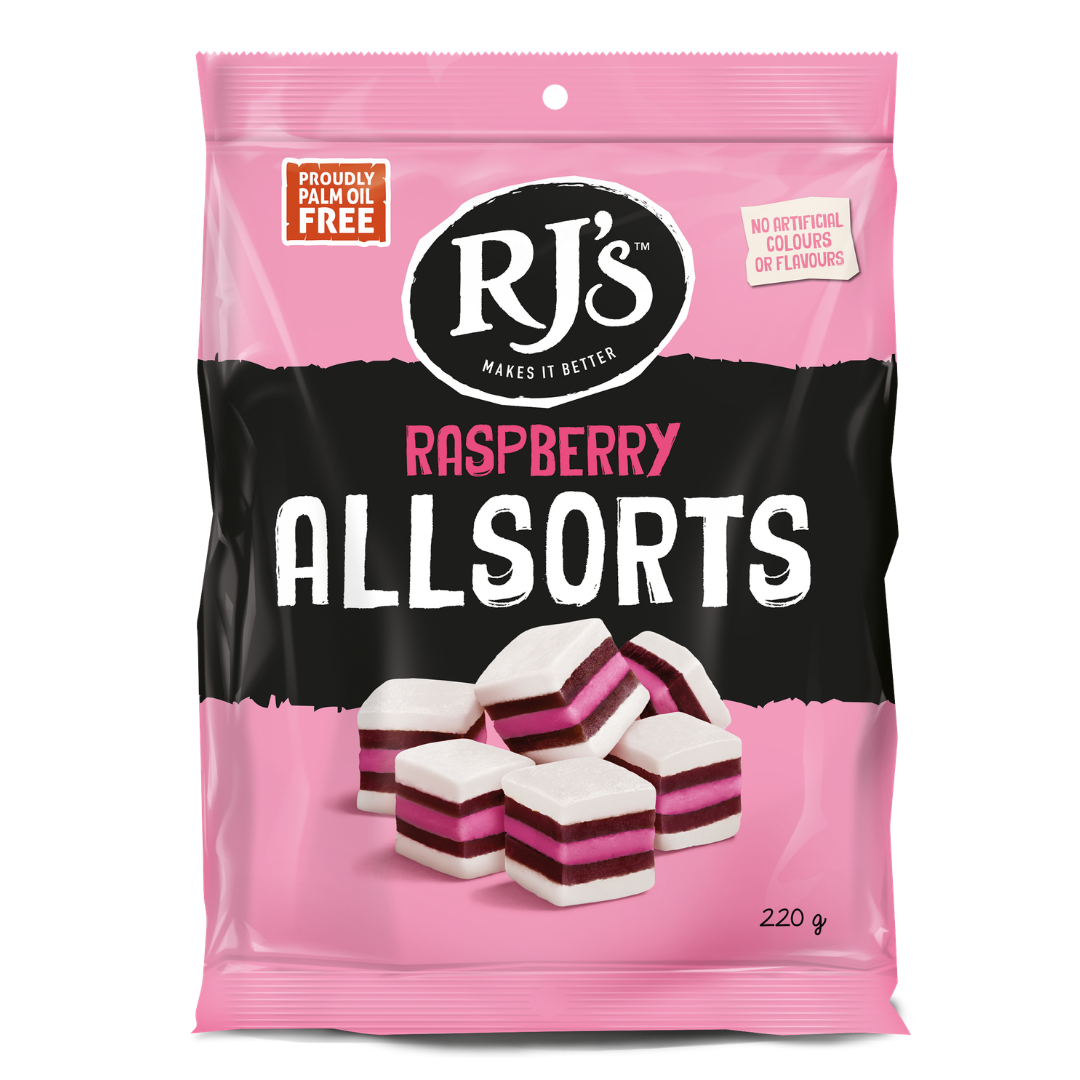 RJ’S RASPBERRY ALLSORTS 220g