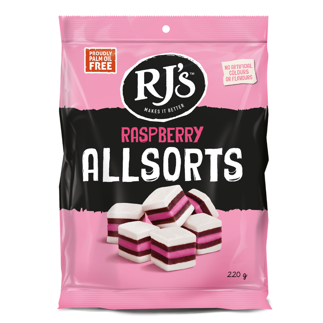 RJ’S RASPBERRY ALLSORTS 220g